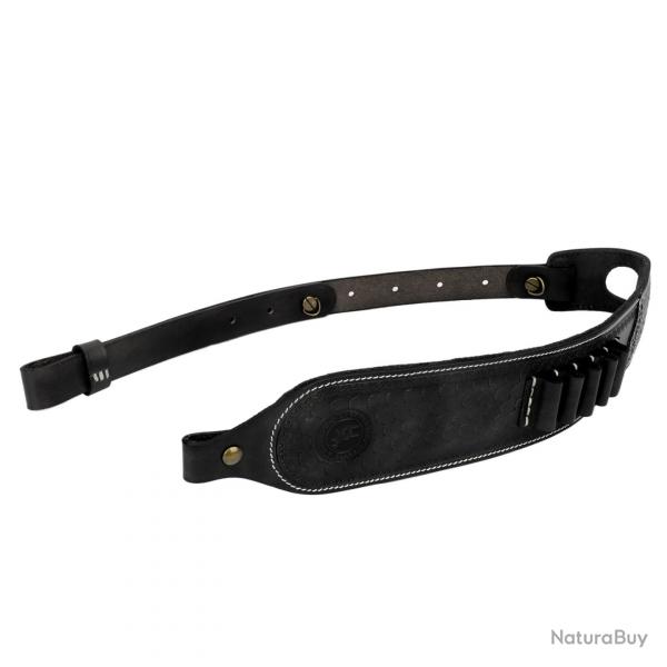 Sangle pour fusil en cuir gaufr avec cartouchire - noir - LIVRAISON GRATUITE