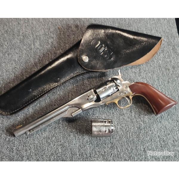 Rvolver Pietta cal 44 1860 army  old silver avec barillet flt+ 1 supplmentaire + tui US en cuir