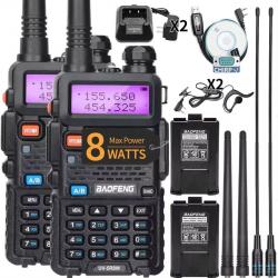 Talkie Walkie (X2) Baofeng UV-5R, 8 Watts, longue portée 12km (compatible Chirp cable usb fourni)