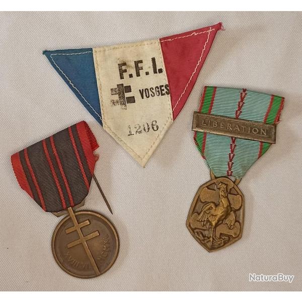 Mdailles insigne tissu Rsistance FFI 39/45 WW2