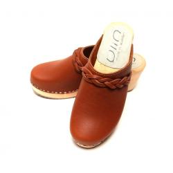 Sabots suédois femme talons hauts fin bois et cuir tannage végétal ou nubuck 37 Auburn