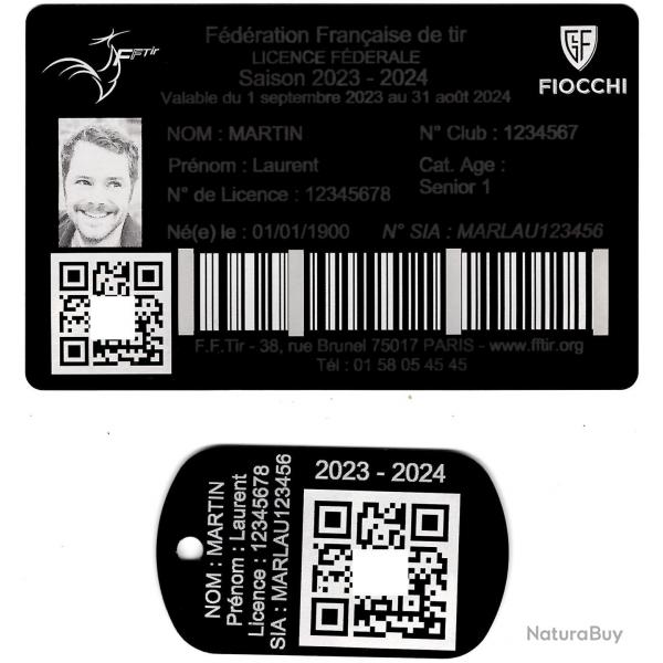 FFT! Licence de tir + Port cl TAG militaire en aluminium grav au laser (Recto)