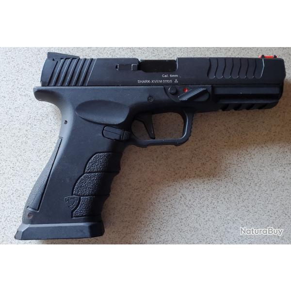 Pistolet Automatique gaz 6mm APS Shark Full Auto compatible chargeur G17 TBE airsoft