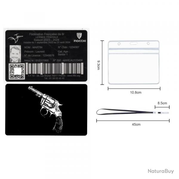 FFT! Licence de tir en aluminium grav au laser (Recto / Verso) + Porte badge tour de cou