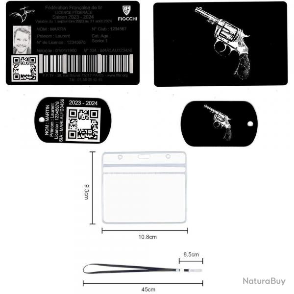 FFT! Licence de tir + Port cl TAG militaire en aluminium grav au laser + Porte badge