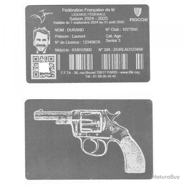 FFT! Licence de tir en aluminium argente grav au laser (Recto / Verso)