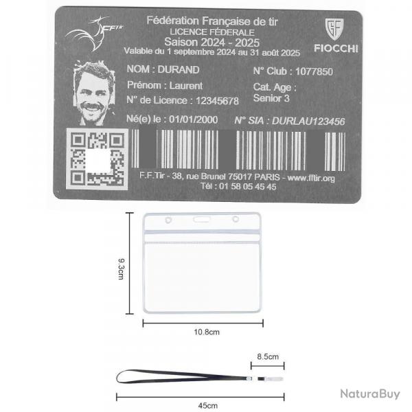 FFT! Licence de tir en aluminium argente grav au laser (Recto) + Porte badge tour de cou