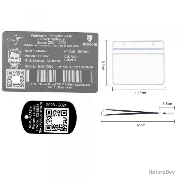 FFT! Licence de tir aluminium argente + Port cl TAG militaire en aluminium