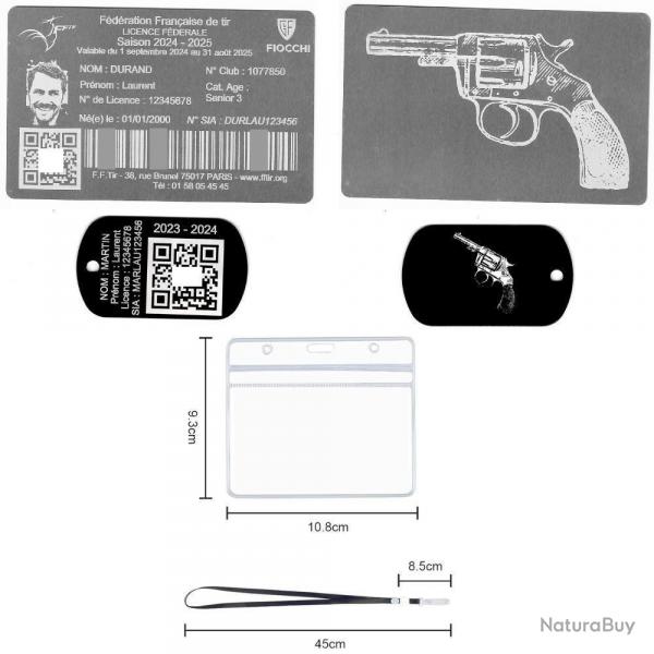FFT! Licence de tir aluminium argente+Port cl TAG militaire en aluminium grav