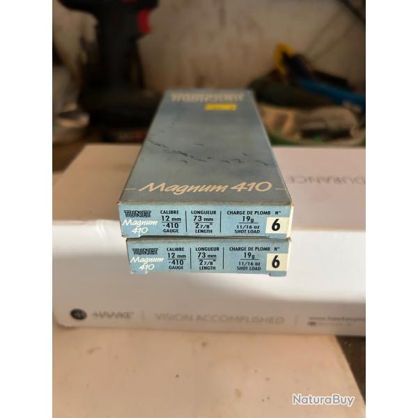 15 cartouches tunet 410 magnum plomb 6