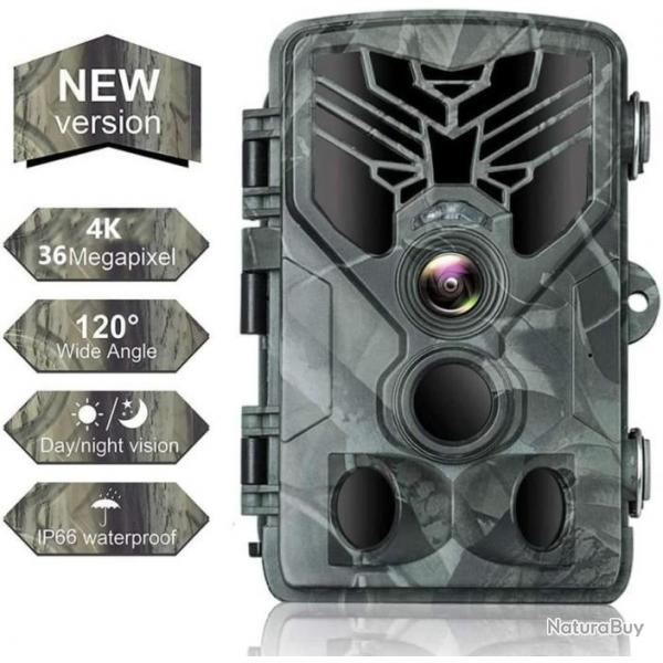 Camra de Chasse Surveillance 4K 36MP HD Angle120 tanche IP66 Carte 32 Go Vision Nocturne