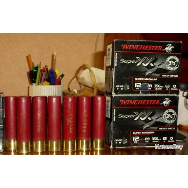 Lot de 33 Cartouches Super Magnum 12/89 Winchester et Federal en Plomb N4 et 6.