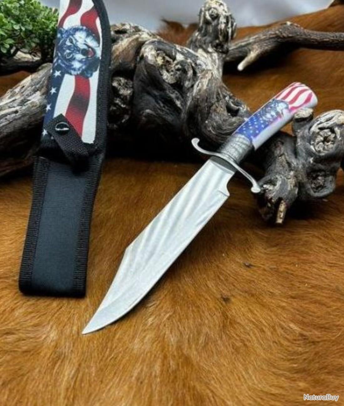 Couteau Bowie Fait Main – Lame Fixe 9 Pouces – Acier Carbone – Manche Corne – Gaine Cuir