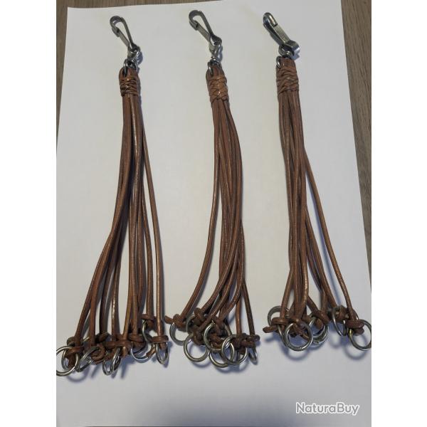 Lot 3 Porte gibier  oiseaux cuir 10 anneaux