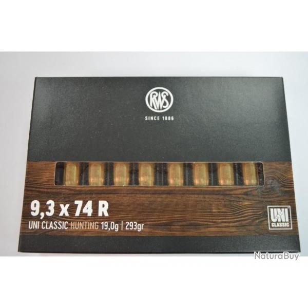 1 BOITE DE 20 BALLES RWS CALIBRE 9.3X74 R  UNI CLASSIC 19 G / 293 GR  NEUVE