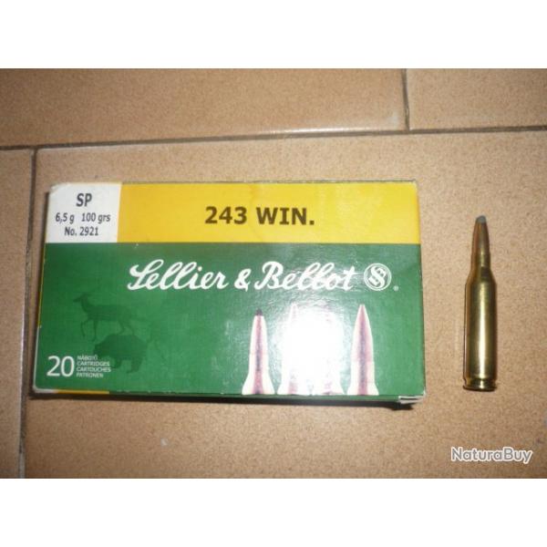 vend 1 boite balles Sellier Bellot cal 243 win 16 balles