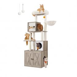Arbre à chat moderne avec cache-litière tour de jeu griffoir avec maison de toilette 185 cm niche p