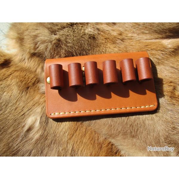 Cartouchire en Cuir Naturel pour 6 Balles en Calibre 45 /70 port  la Ceinture( Fait Main)