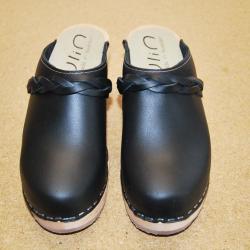 Sabots suédois femme talons larges bois et cuir tannage végétal ou nubuck 37 noir vég