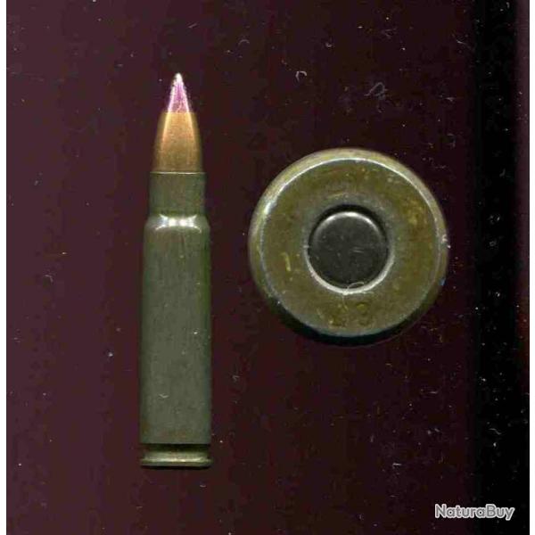 7.62 x 45 CZ - RARE cartouche talon de rfrence - balle cuivre pointe violette - marquage : ZV 67