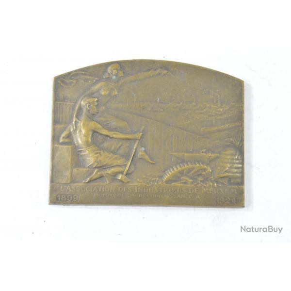 Mdaille Bronze plaquette association industrielle de Merxem 1899 1929 hommage (Merksem Anvers)
