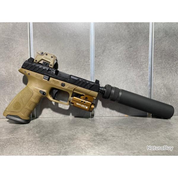 PACK BERETTA APX A1 Fde Calibre 9 mm Para (Pistolet + Silencieux + Point rouge + Lampe Laser)