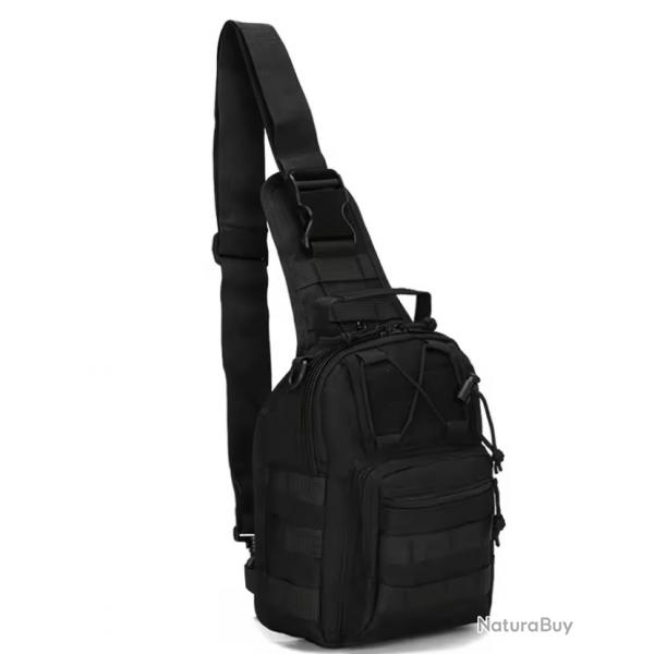 Sac Bandoulire Tactique Militaire Molle - Sac de Poitrine Sacoche Sport Outdoor 22x29x12 cm Noir