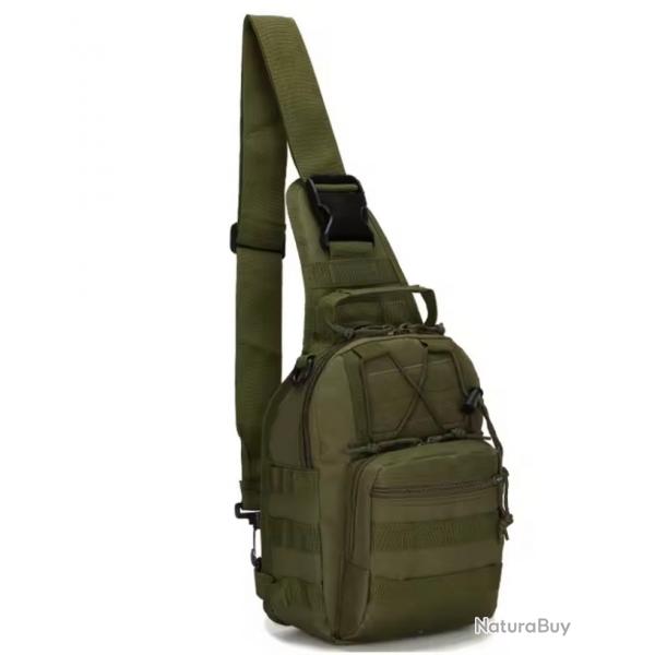 Sac Bandoulire Tactique Militaire Molle - Sac de Poitrine Sacoche Sport Outdoor 22x29x12 cm Vert