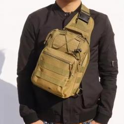 Sac Bandoulière Tactique Militaire Molle - Sac de Poitrine Sacoche Sport Outdoor 22x29x12 cm Beige