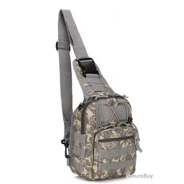 Sac Bandoulire Tactique Militaire Molle Sac de Poitrine Sacoche Sport Outdoor 22x29x12 cm Acu Gris
