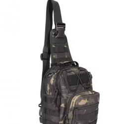 Sac Bandoulière Tactique Militaire Molle Sac de Poitrine Sacoche Sport Outdoor 22x29x12 cm Camo noir