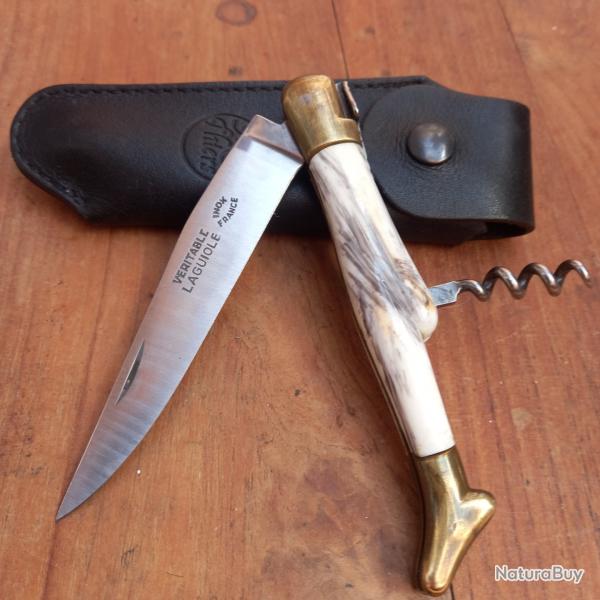 Joli Couteau VRITABLE LAGUIOLE Manche en Rsine avec Tire Bouchon et tui en Cuir