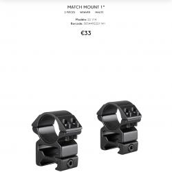 Colliers hauts HAWKE diamètre 1 pouce (25,4 mm) rail Picatinny réf. 22114