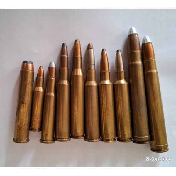 LOT 9 BALLES CARTOUCHES MUNITIONS CHASSE DIVERS CALIBRES COLLECTION tir militaria