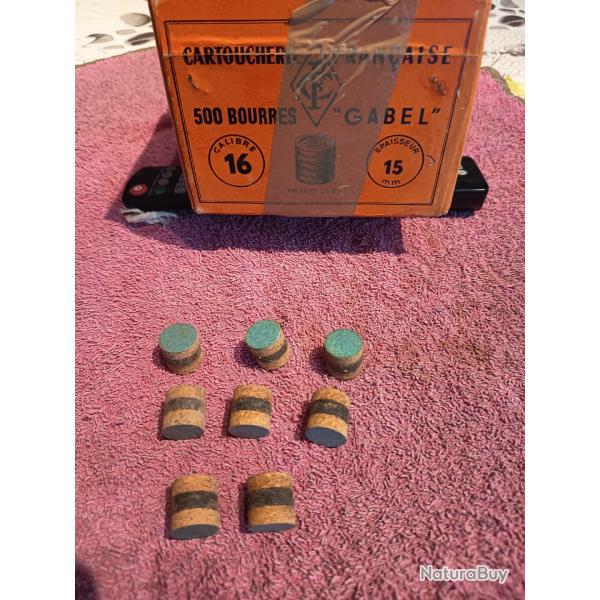 Vend bourre ''gabel'' paisseur 15 mm calibre 16 total 340 bourres
