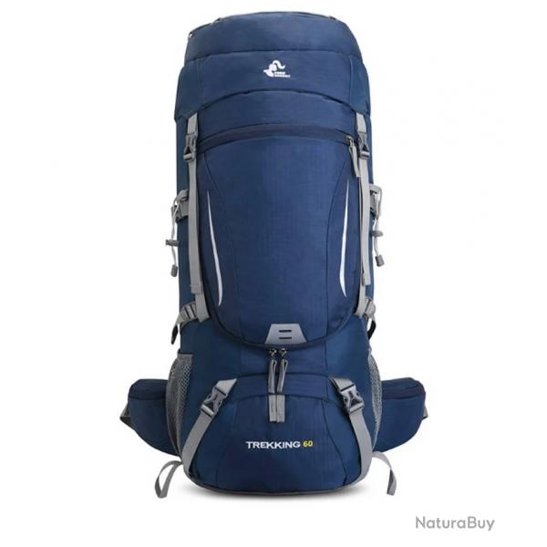 Sac  Dos Extrieur 60L tanche Randonne Camping Chasse et Voyage Confort & Rsistance Bleu