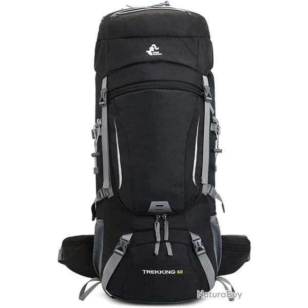 Sac  Dos Extrieur 60L tanche Randonne Camping Chasse et Voyage Confort & Rsistance Noir