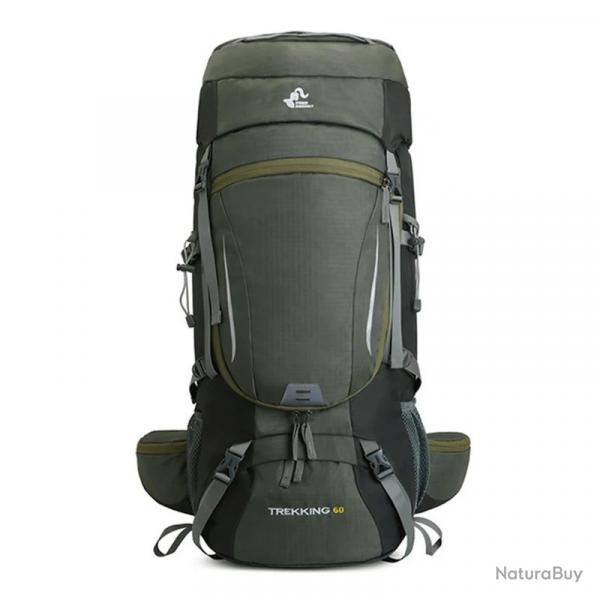 Sac  Dos Extrieur 60L tanche Randonne Camping Chasse et Voyage Confort & Rsistance Vert