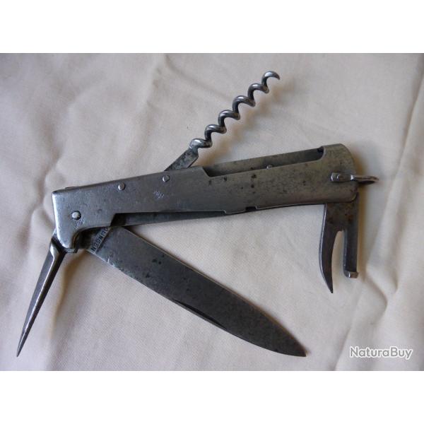 Ancien couteau pliant 4 pices  pompe SOLINGEN arme allemande type MERCATOR tout mtal GERMANY