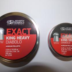 LOT de 2 boites NEUVES de plombs JSB EXACT KING HEAVY MKII calibre 6,35mm/.25 (450 pièces = 1 kilo)
