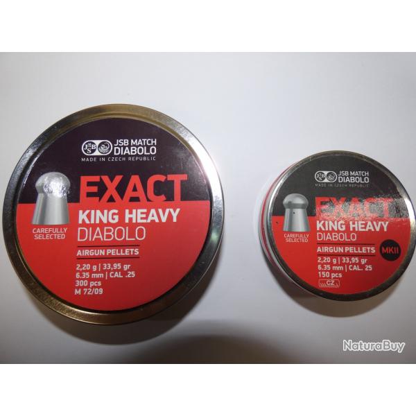 LOT de 2 boites NEUVES de plombs JSB EXACT KING HEAVY MKII calibre 6,35mm/.25 (450 pices = 1 kilo)
