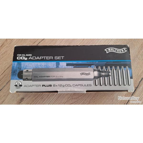 Adaptateur de cartouches co2 2x12g de marque Walther + 8 capsules de co2.