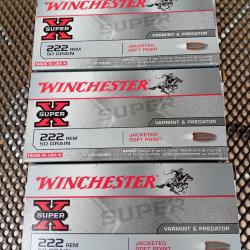 60 Munitions soit Trois boîtes de Winchester Super X Calibre 222Rem Soft Point 50Gr.(Voir Photos)