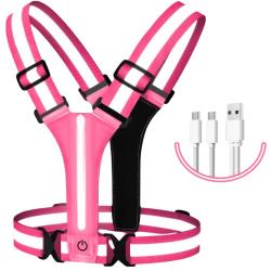 Gilet LED réfléchissant rechargeable USB - Haute visibilité course vélo nuit Rose