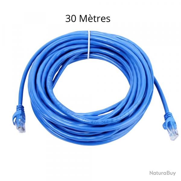 Cble Rseau Ethernet RJ45 CAT6 Gigabit - 30 mtres - Bleu Haute Qualit