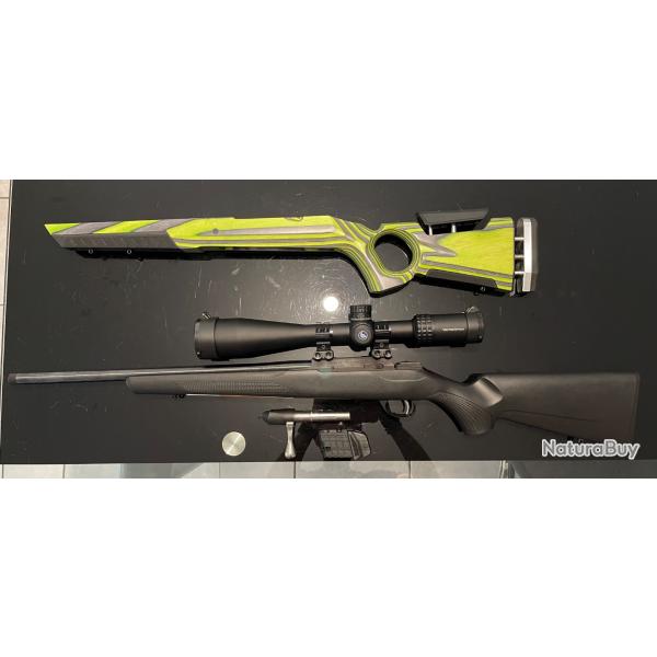 Idal benchrest TIKKA T1X 22LR + lunette VECTOR OPTICS 10-40x50 + crosse BOYDS trou de pouce Neuf