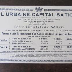 Buvard publicitaire L'urbaine - Capitalisation 1920