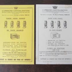 2 Buvards publicitaires L'urbaine capitalisation 1940