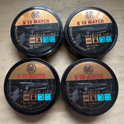 4 Boites de 500 plombs RWS R10 Match pistolet 4,50mm 0,45g