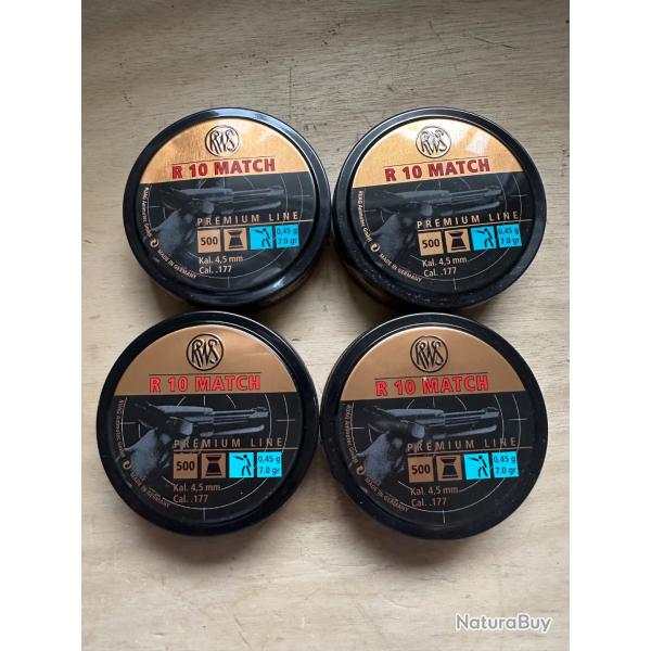 4 Boites de 500 plombs RWS R10 Match pistolet 4,50mm 0,45g
